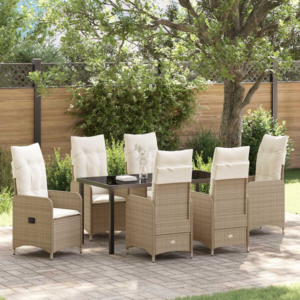 vidaXL Garden Dining Set with Cushion 7 pcs Beige Poly Rattan