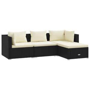 vidaXL 4 Piece Garden Lounge Set with Cushions Poly Rattan Black