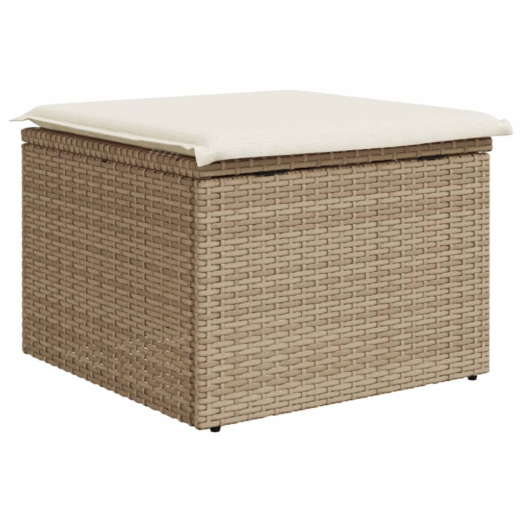 vidaXL Garden Stool with Cushion Beige 55x55x37 cm Poly Rattan