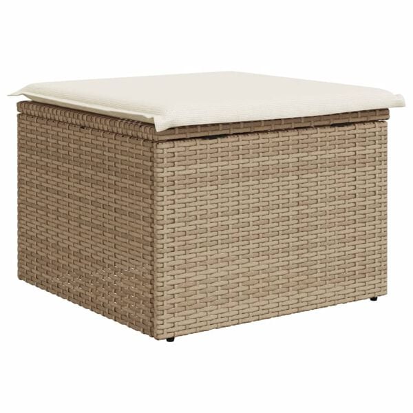 vidaXL Garden Stool with Cushion Beige 55x55x37 cm Poly Rattan