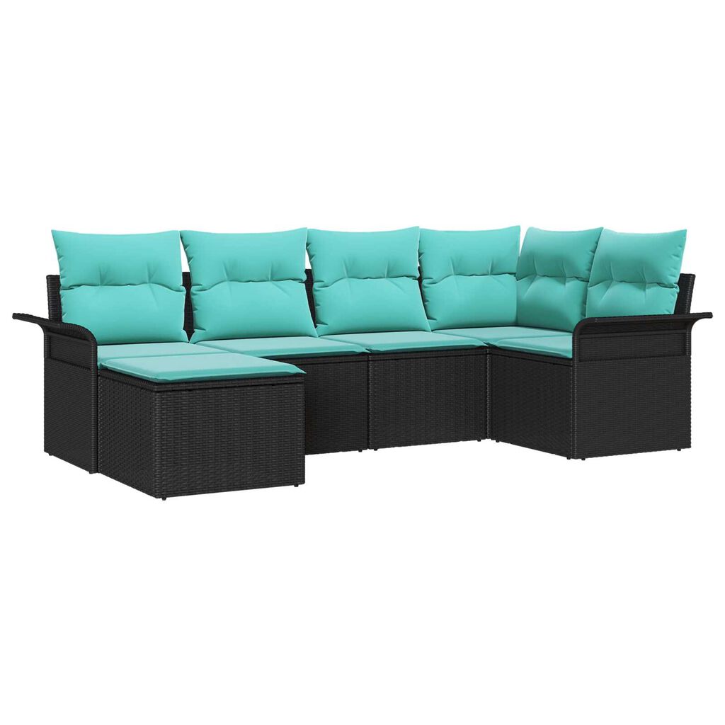 vidaXL 6 Piece Garden Sofa Set with Cushions Black Poly Rattan