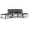 vidaXL 4 Piece Garden Lounge Set with Cushions Anthracite Poly Rattan