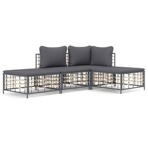 vidaXL 4 Piece Garden Lounge Set with Cushions Anthracite Poly Rattan