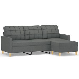 vidaXL 3-Seater Sofa with Footstool Dark Grey 180 cm Fabric