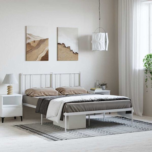 vidaXL Metal Bed Frame without Mattress with Headboard White 150x200cm