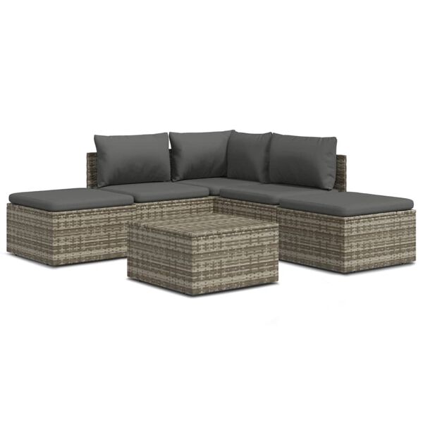 vidaXL 6 Piece Garden Lounge Set with Cushions Grey Poly Rattan