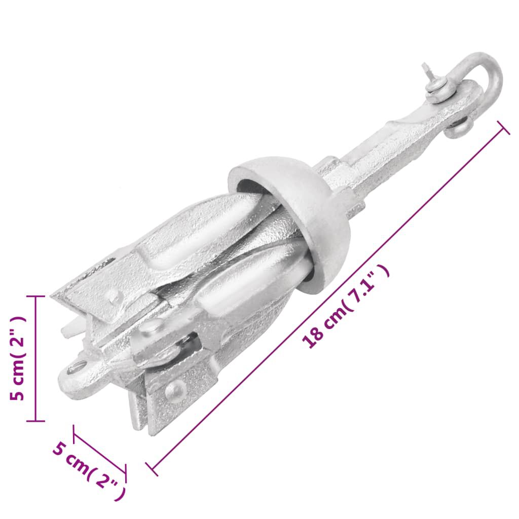 vidaXL Folding Anchor with Rope Silver 0.7 kg Hot Dip Galvanized Cast Iron