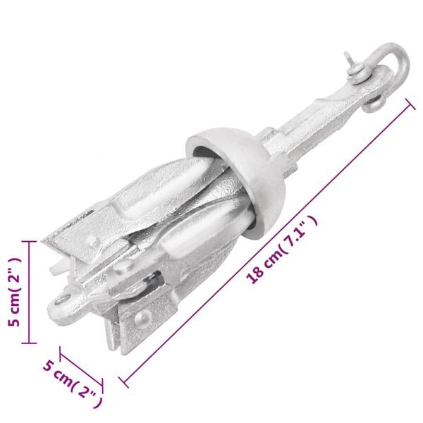 vidaXL Folding Anchor with Rope Silver 0.7 kg Hot Dip Galvanized Cast Iron