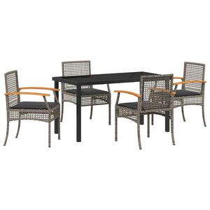 vidaXL Garden Dining Set with Cushion 5 pcs Grey and Black Rattan