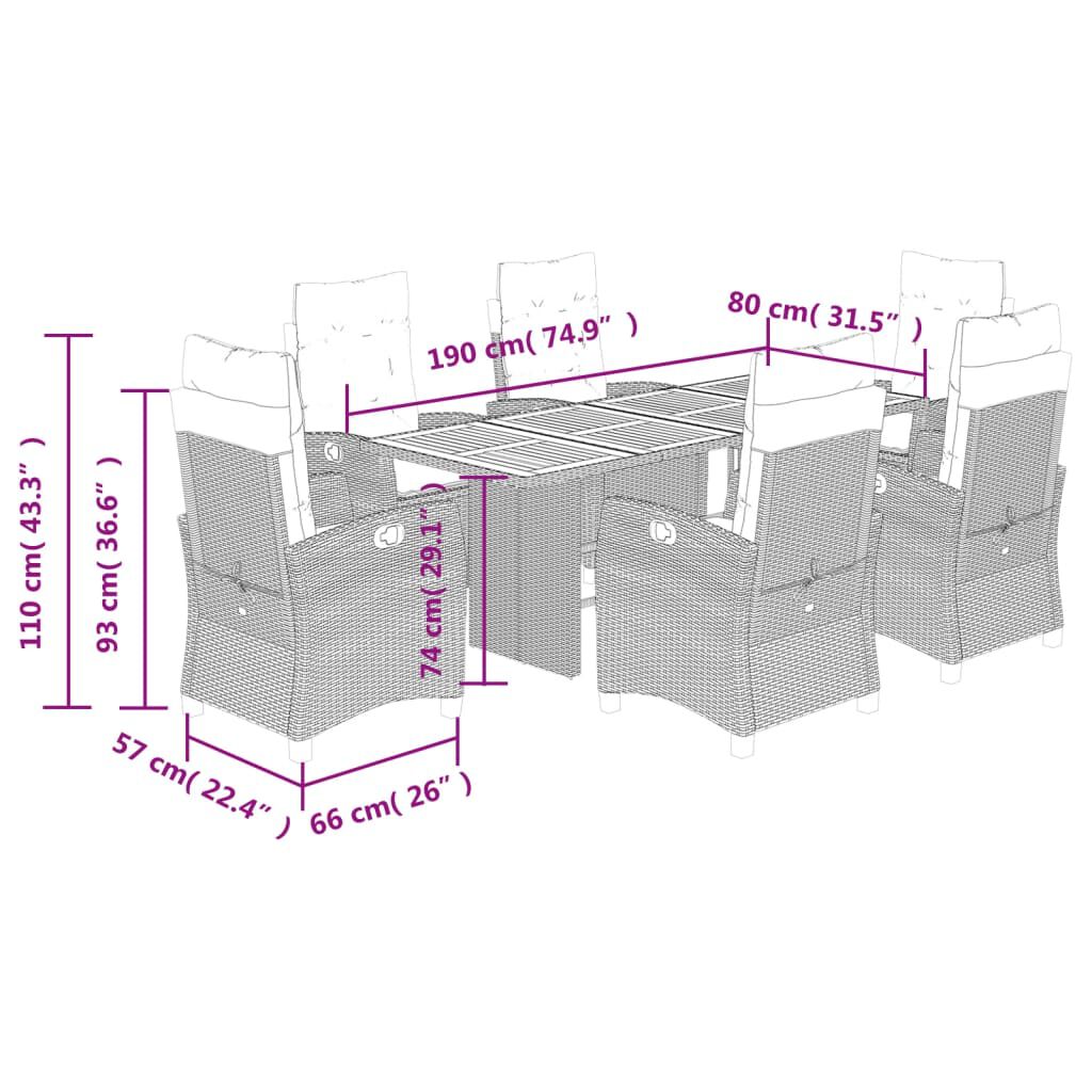 vidaXL 7 Piece Garden Dining Set with Cushions Grey Poly Rattan