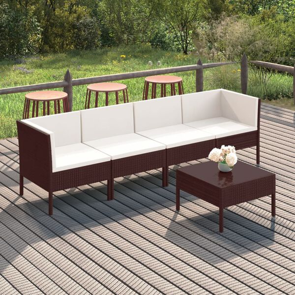 vidaXL 5 Piece Garden Lounge Set with Cushions Poly Rattan Brown
