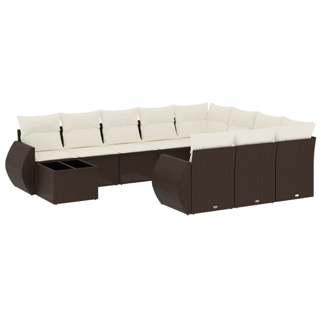 vidaXL 11 Piece Garden Sofa Set with Cushions Brown Poly Rattan