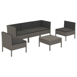 vidaXL 6 Piece Garden Lounge Set with Cushions Poly Rattan Grey