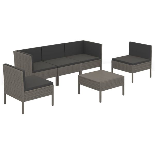 vidaXL 6 Piece Garden Lounge Set with Cushions Poly Rattan Grey