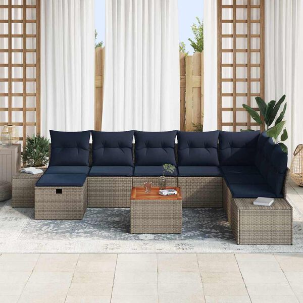 vidaXL Garden Sofa Set with Cushion 9 pcs Grey Poly rattan