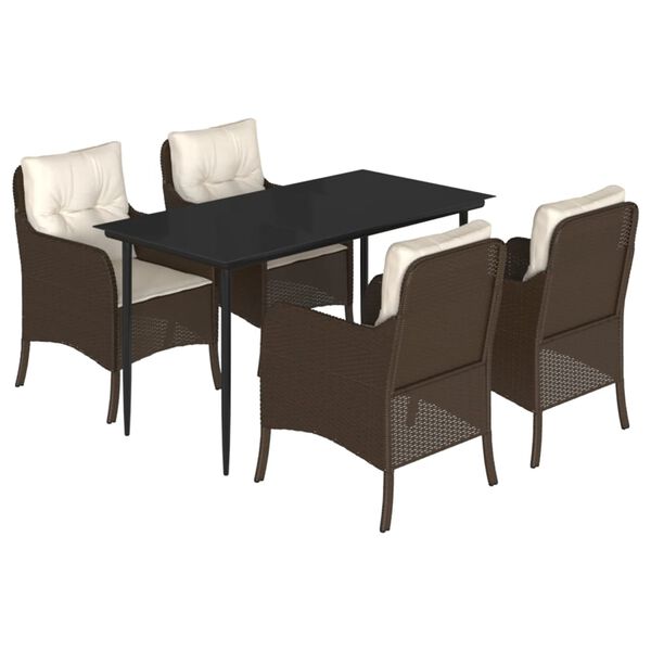vidaXL 5 Piece Garden Dining Set with Cushions Brown Poly Rattan
