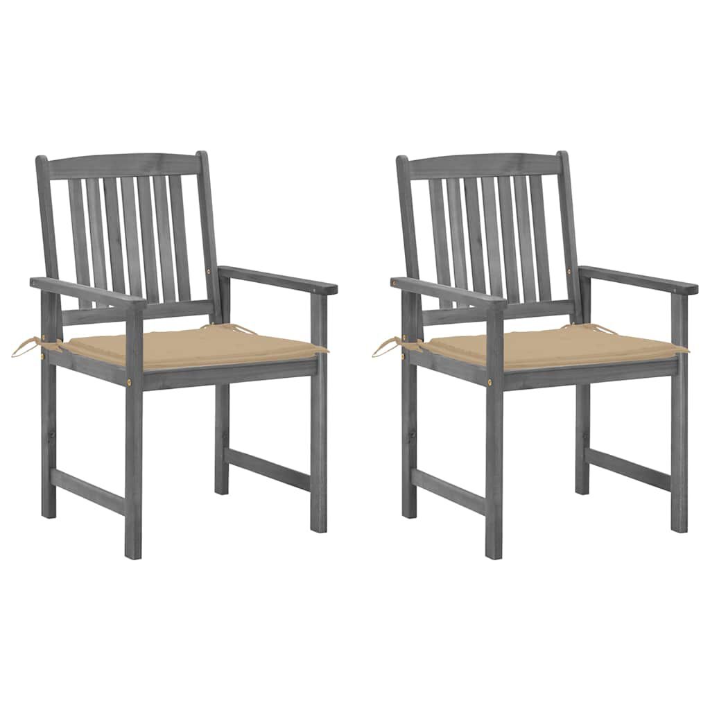 vidaXL Garden Chairs with Cushions 2 pcs Grey Solid Acacia Wood