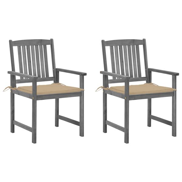 vidaXL Garden Chairs with Cushions 2 pcs Grey Solid Acacia Wood