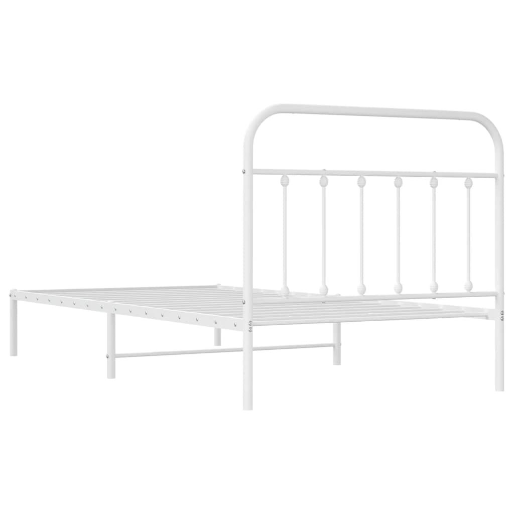 vidaXL Metal Bed Frame without Mattress with Headboard White 100x200cm