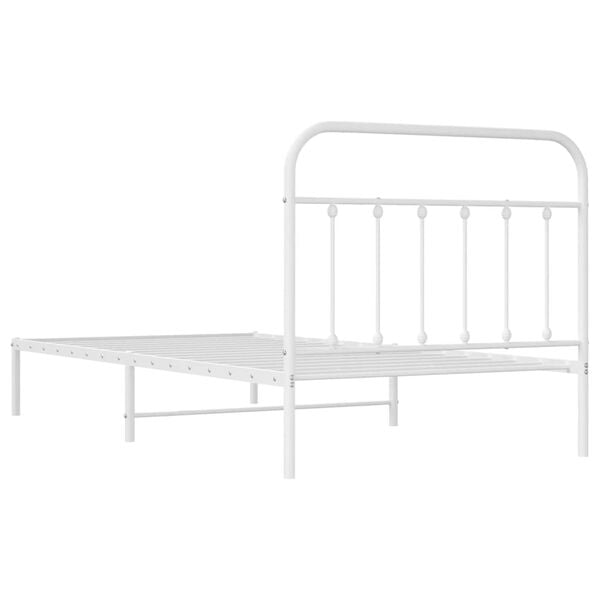 vidaXL Metal Bed Frame without Mattress with Headboard White 100x200cm