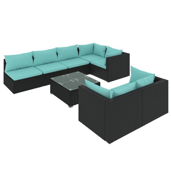 vidaXL 8 Piece Garden Lounge Set with Cushions Black Poly Rattan