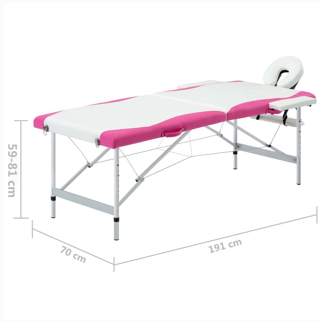 vidaXL 2-Zone Foldable Massage Table Aluminium White and Pink