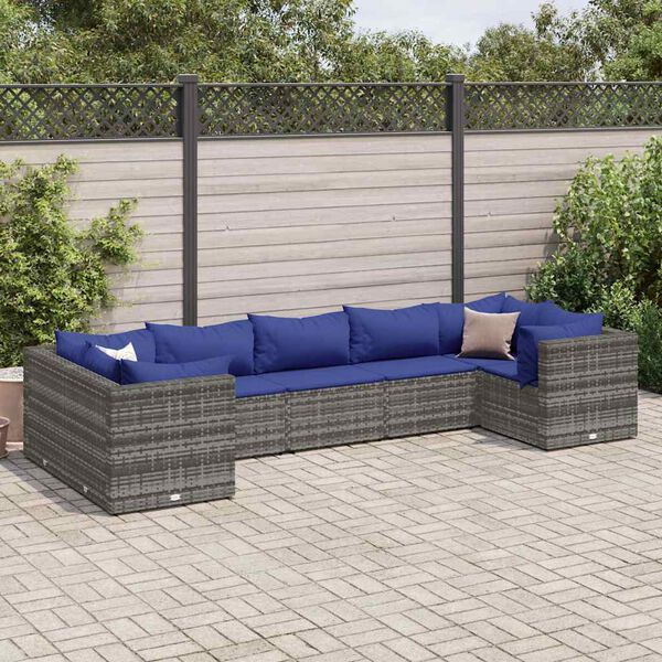 vidaXL 7 Piece Garden Lounge Set with Cushions Grey Poly Rattan