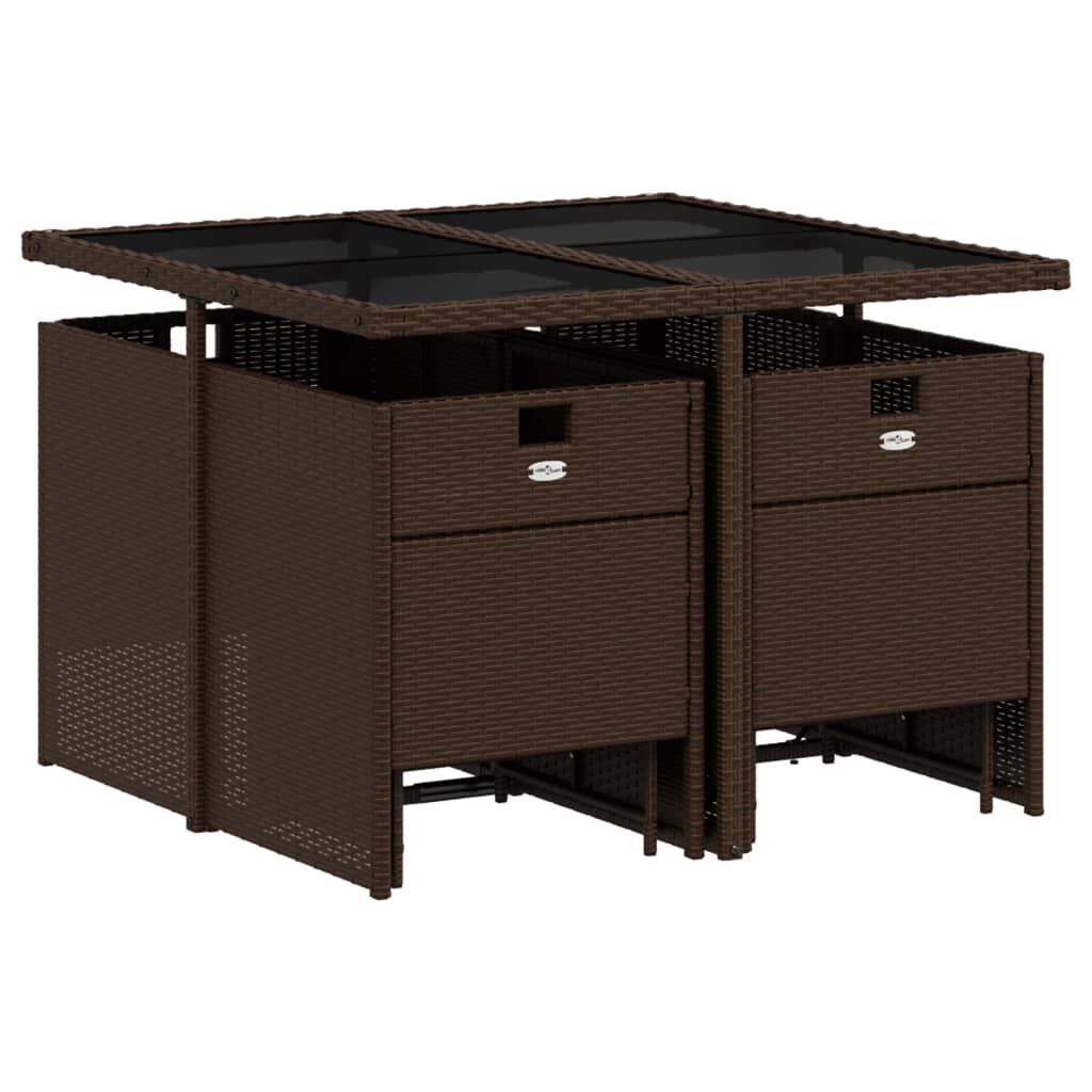 vidaXL 9 Piece Garden Dining Set with Cushions Brown Poly Rattan