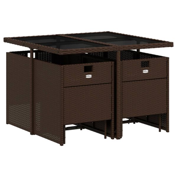 vidaXL 9 Piece Garden Dining Set with Cushions Brown Poly Rattan