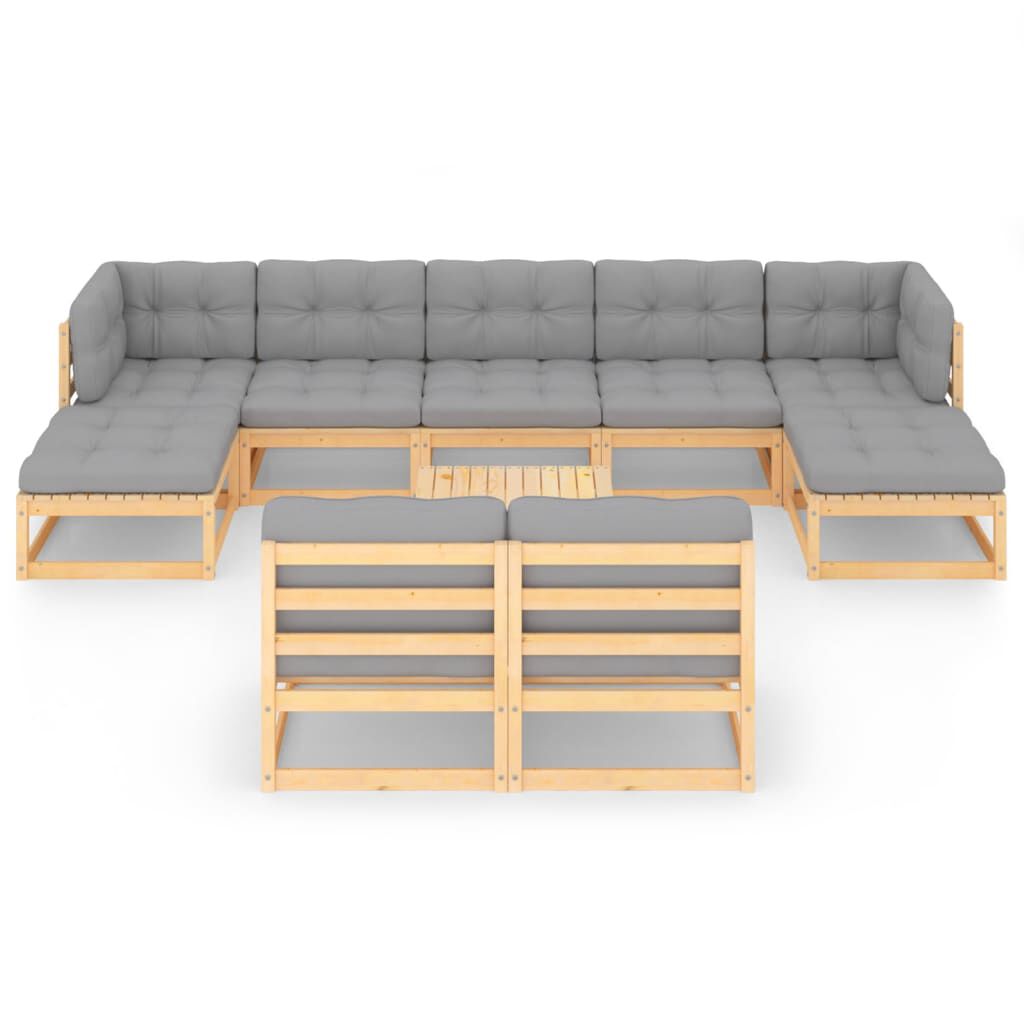 vidaXL 10 Piece Garden Lounge Set with Cushions Solid Pinewood