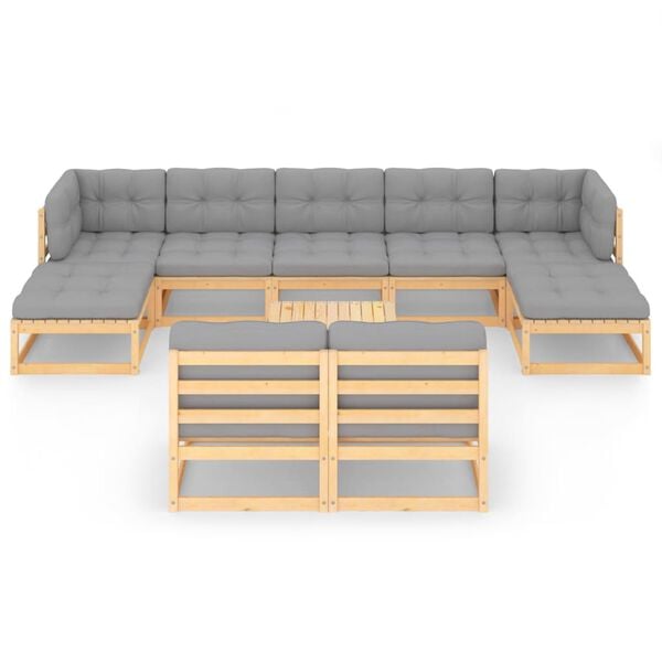 vidaXL 10 Piece Garden Lounge Set with Cushions Solid Pinewood