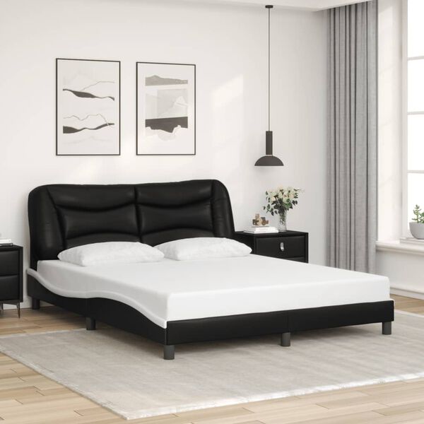 vidaXL Bed Frame without Mattress "Hvar" Black and White 152x203 cm Queen Faux Leather