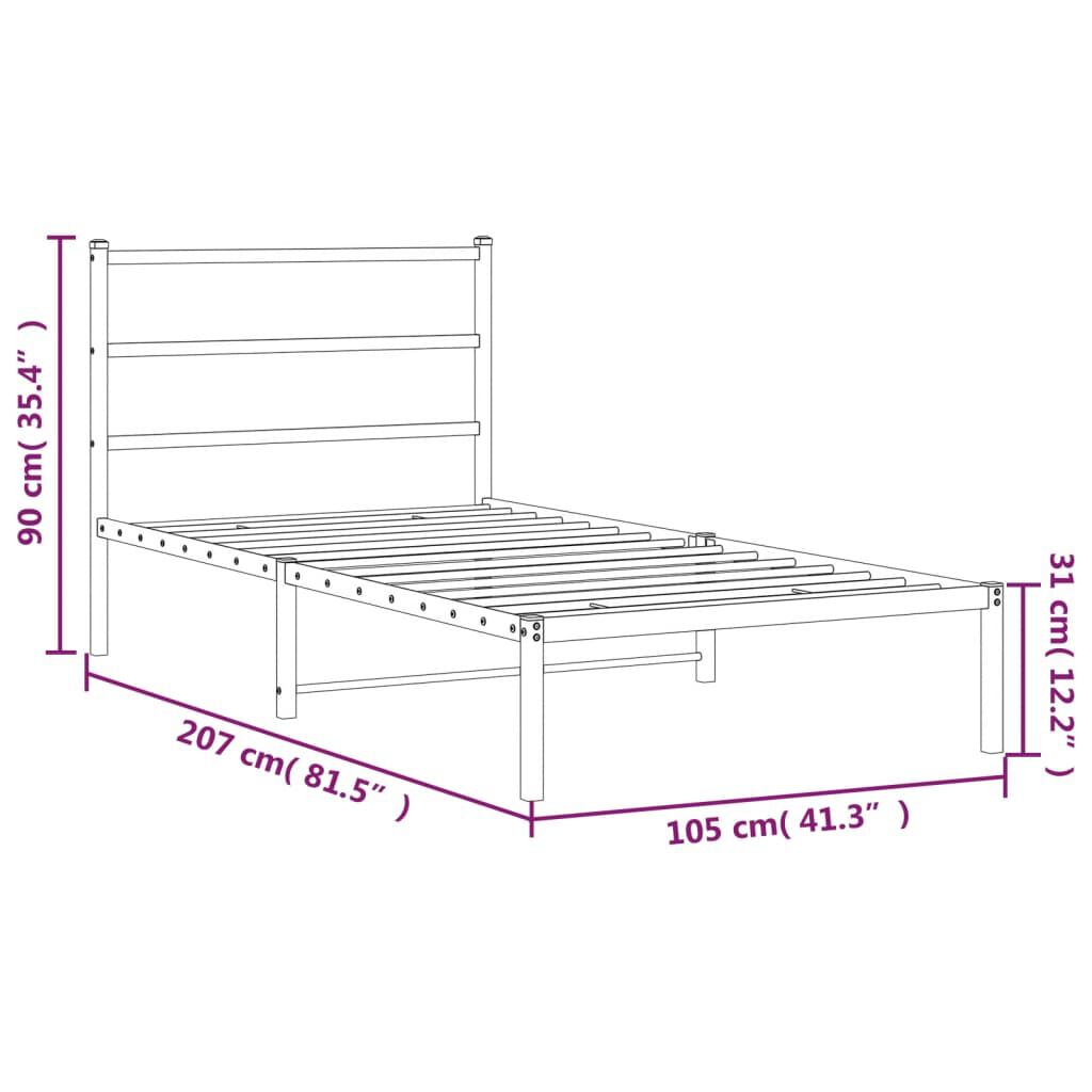 vidaXL Metal Bed Frame without Mattress with Headboard Black 100x200cm