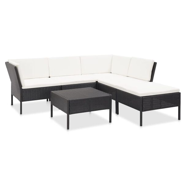 vidaXL 6 Piece Garden Lounge Set with Cushions Poly Rattan Black
