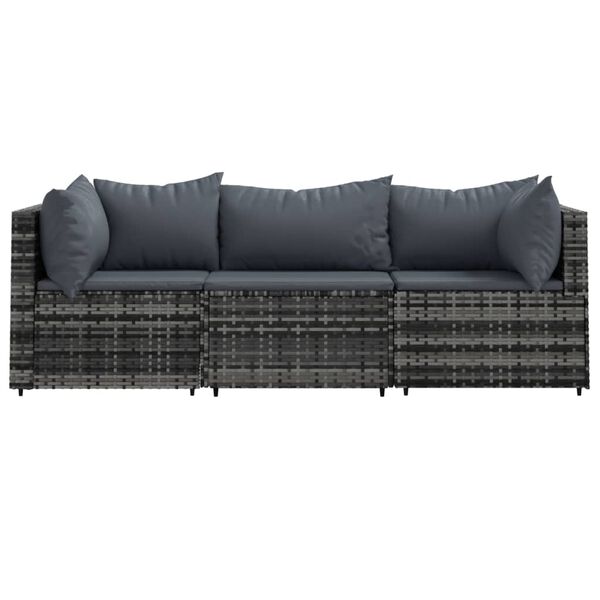 vidaXL 3 Piece Garden Lounge Set with Cushions Grey Poly Rattan