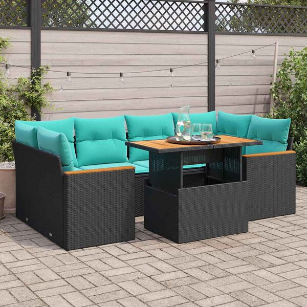 vidaXL 7 Piece Garden Sofa Set with Cushions Black Poly Rattan