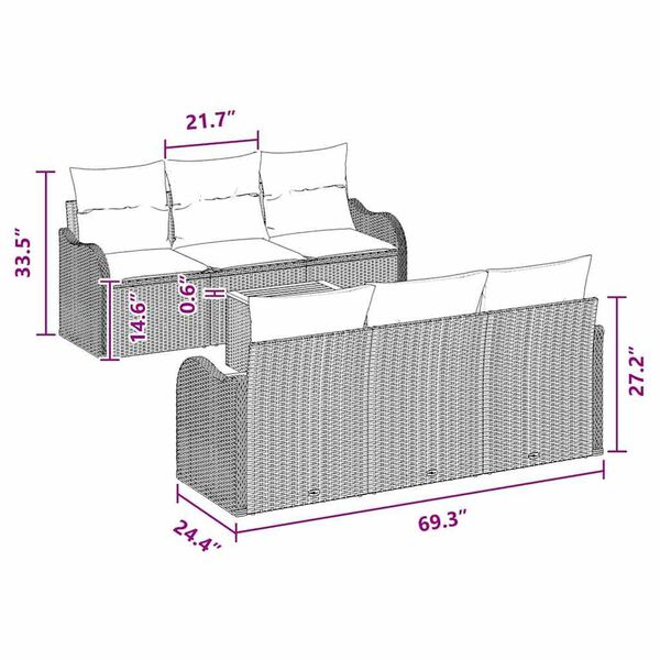 vidaXL Garden Sofa Set 7 pcs Grey Poly rattan
