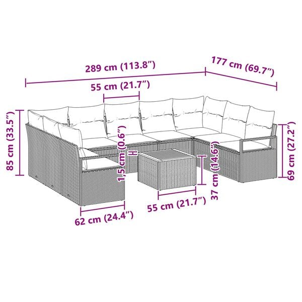 vidaXL Garden Sofa Set 10 pcs Black, turquoise