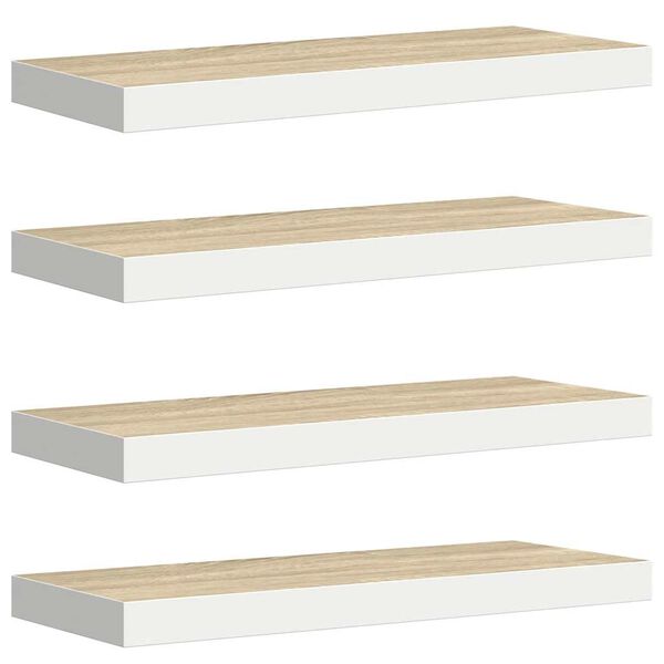 vidaXL Floating Wall Shelves 4 pcs Oak and White 60x23.5x3.8 cm MDF