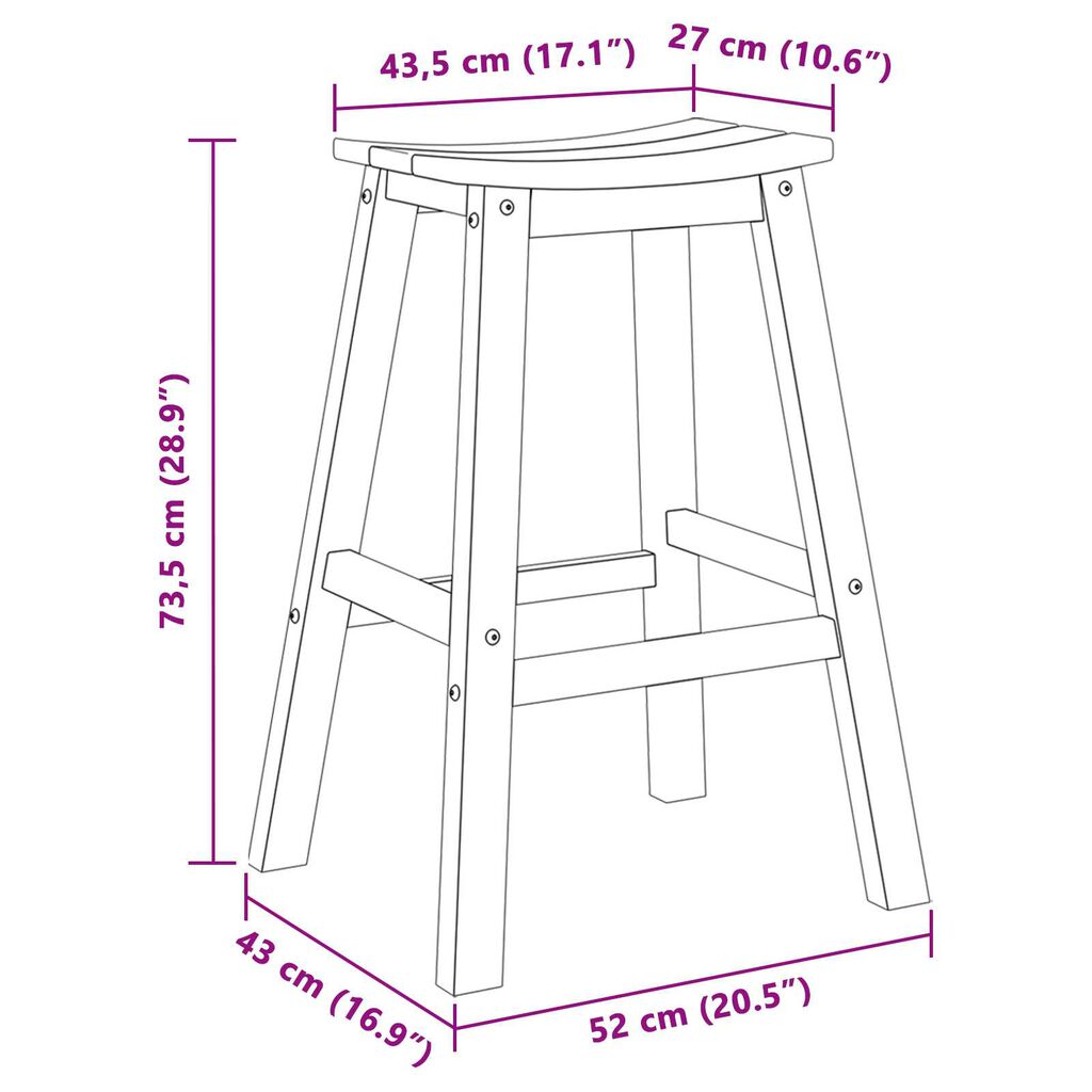 vidaXL Bar Stool 2 pcs Black 52 x 43 x 73.5cm Plastic