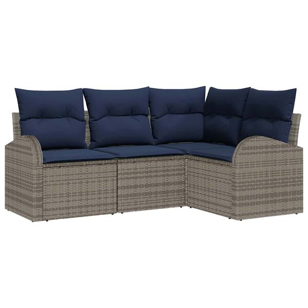 vidaXL Garden Sofa Set 4 pcs Grey Poly Rattan