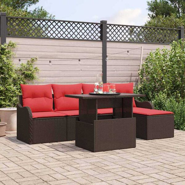 vidaXL Garden Sofa Set with Cushion 6 pcs Brown Poly rattan
