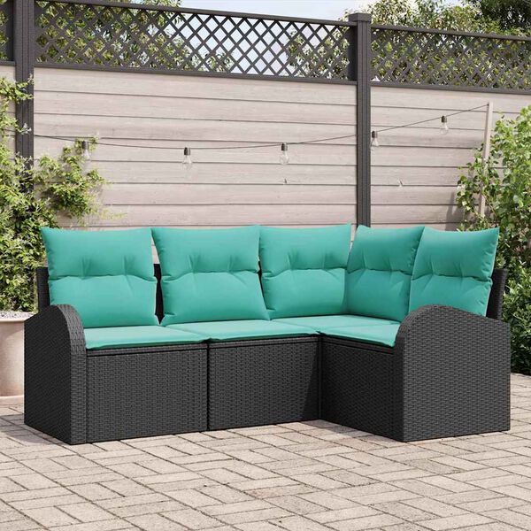 vidaXL Garden Sofa Set 4 pcs Black and Turquoise Poly Rattan