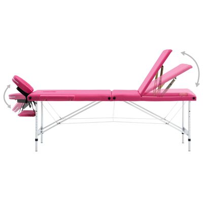 vidaXL Foldable Massage Table 3 Zones Aluminium Pink