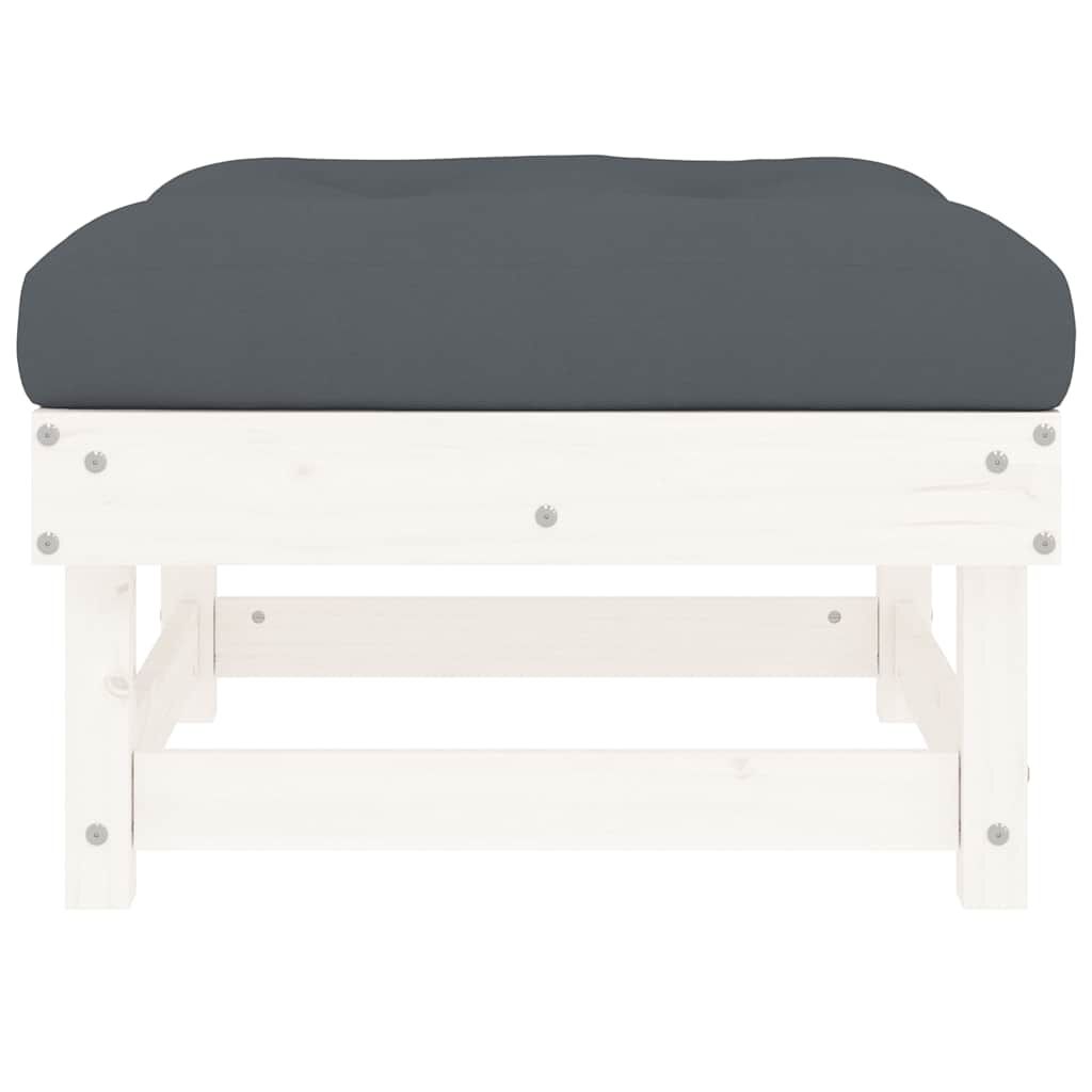 vidaXL Garden Footstool with Cushion White Solid Wood Pine