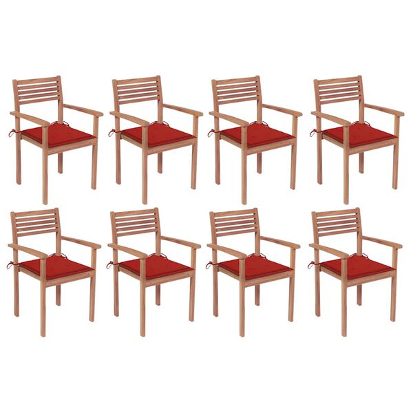 vidaXL Stackable Garden Chairs with Cushions 8 pcs Solid Teak Wood