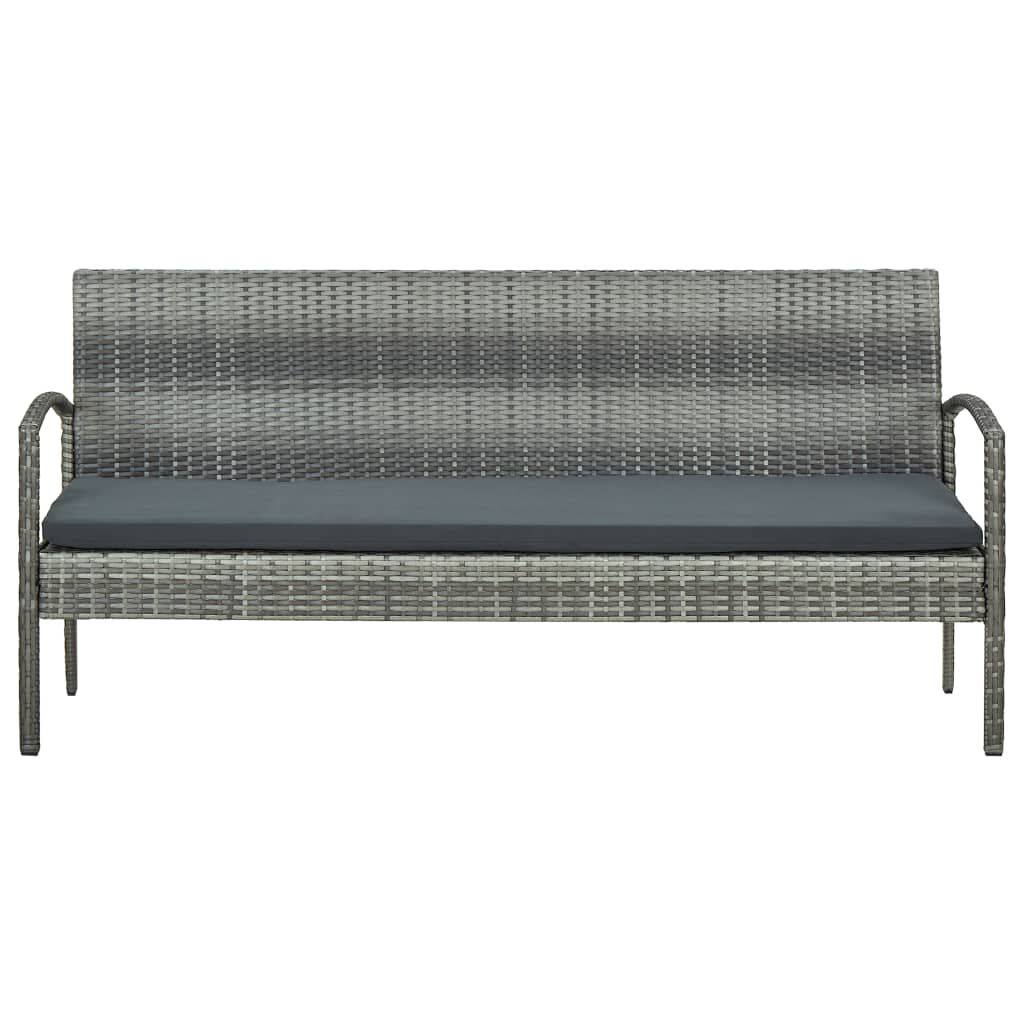 vidaXL 3-Seater Garden Sofa with Cushions Grey Poly Rattan
