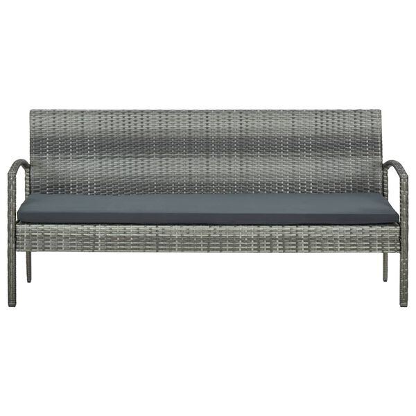 vidaXL 3-Seater Garden Sofa with Cushions Grey Poly Rattan