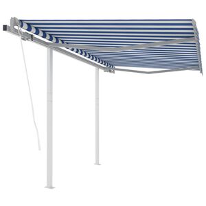 vidaXL Automatic Retractable Awning with Posts 3x2.5 m Blue&White
