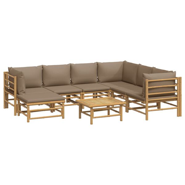 vidaXL 8 Piece Garden Lounge Set with Taupe Cushions Bamboo